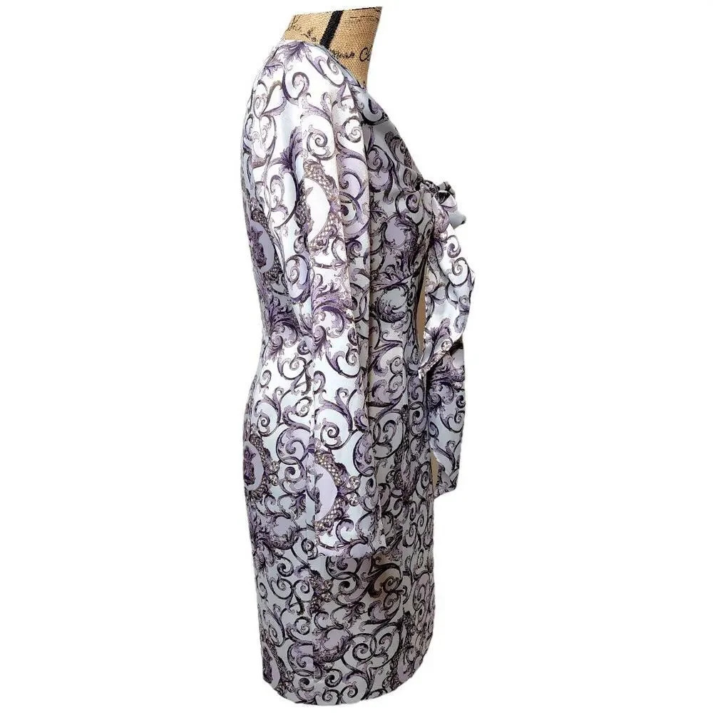 MARRY ME Vintage Women's Regal Shawl Satin Pencil Dress Size Medium Purple - Picture 3 of 15